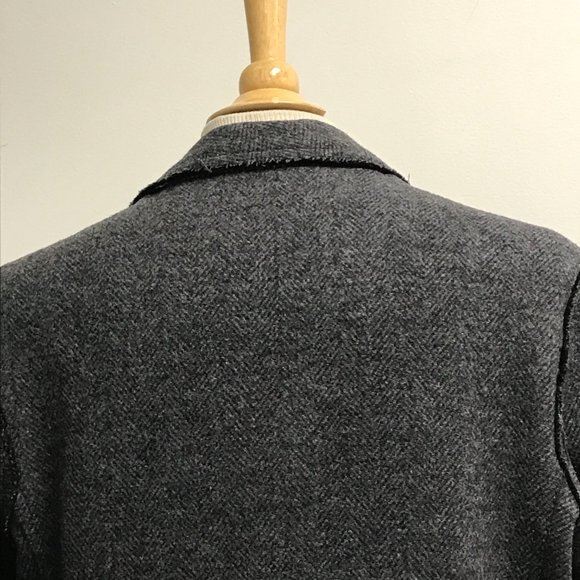 PHIL GREEN blazer black herringbone double faced wool fray edge M 40 - Picture 6 of 8